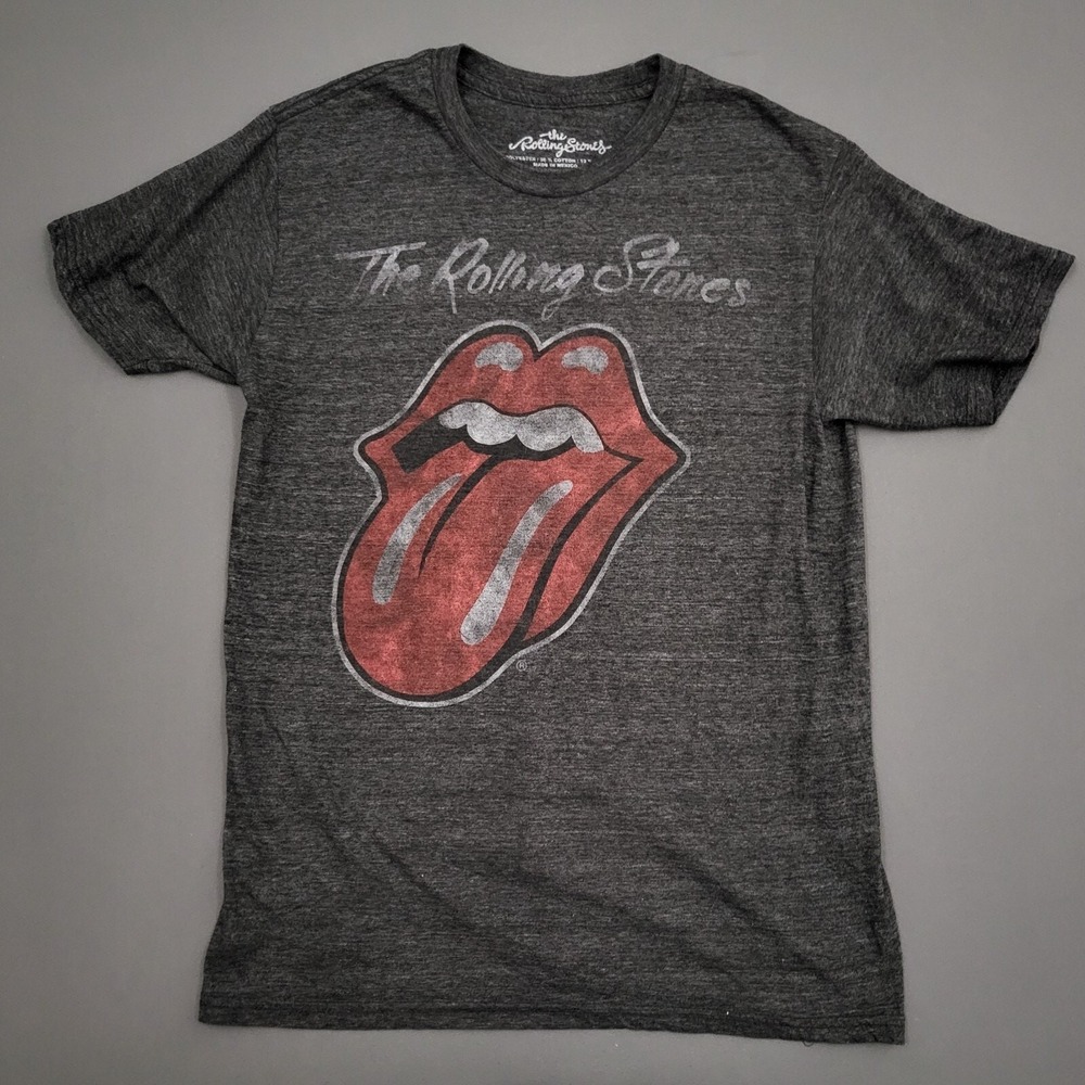 The Rolling Stones Shirt Mens Medium M Short Sleeve Crew Neck Gray Band T-Shirt